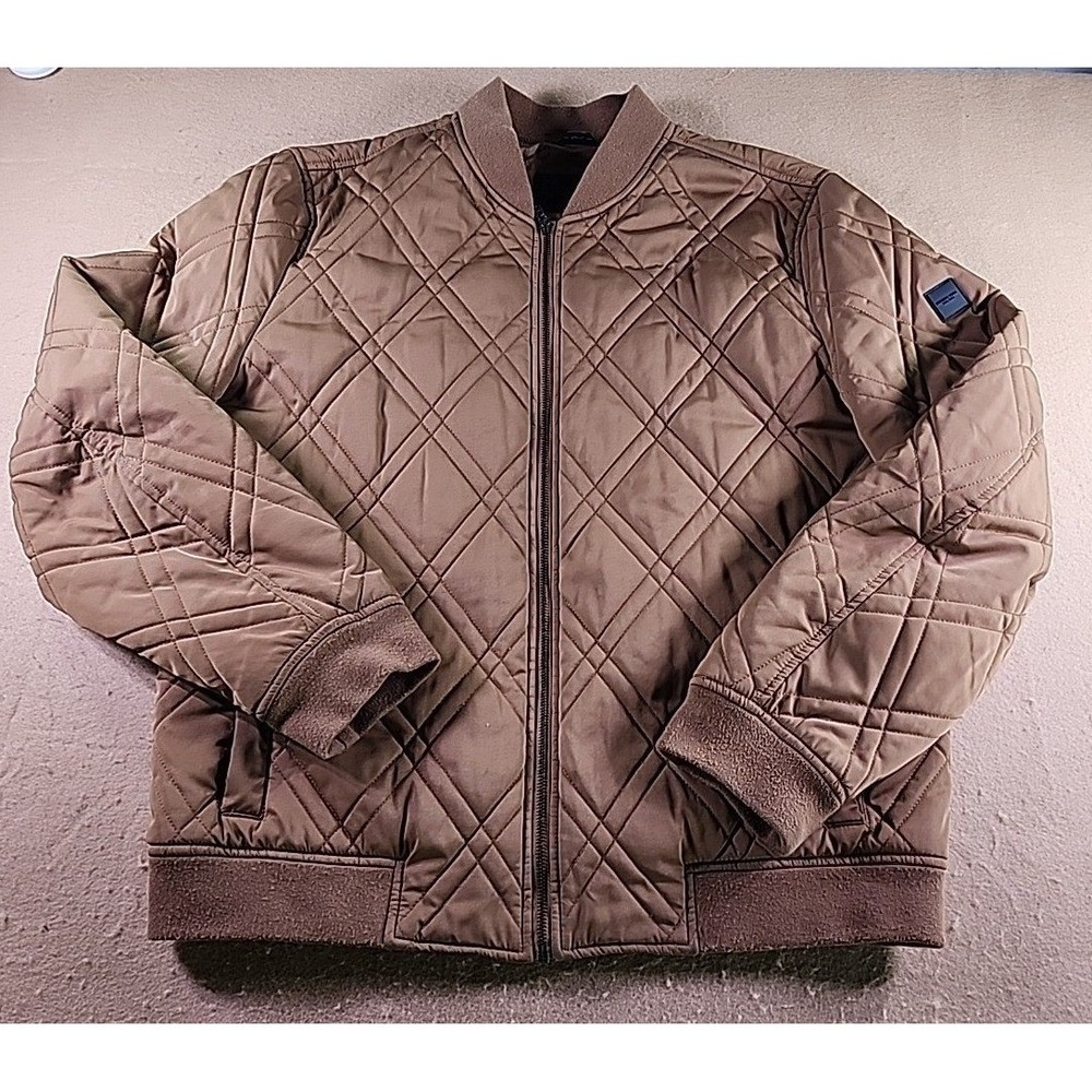 Michael Kors Mens Diamond Quilted Bomber Jacket Brown Full Zip Size L 161592